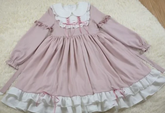 pink dress Платье в викторианском стиле; платье в готическом стиле Лолиты; милое платье в стиле Лолиты; винтажное кружевное платье с принтом ангела и бантом; высокая талия - Цвет: pink dress