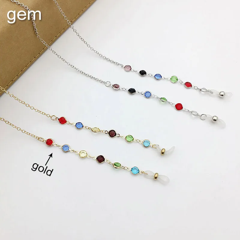 gem gold 1 шт., модная шикарная цепочка для чтения, золотой, серебряный металлический шнурок для очков, держатель для очков, ремни, цепочка для очков, женские и мужские солнцезащитные очки, цепочки - Цвет: gem gold