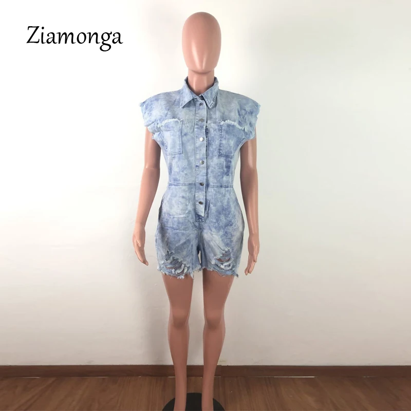 Ziamonga Новая женская рубашка джинсовый комбинезон женский осенний Повседневный Без Рукавов элегантный короткий комбинезон модный сексуальный комбинезон на бретельках