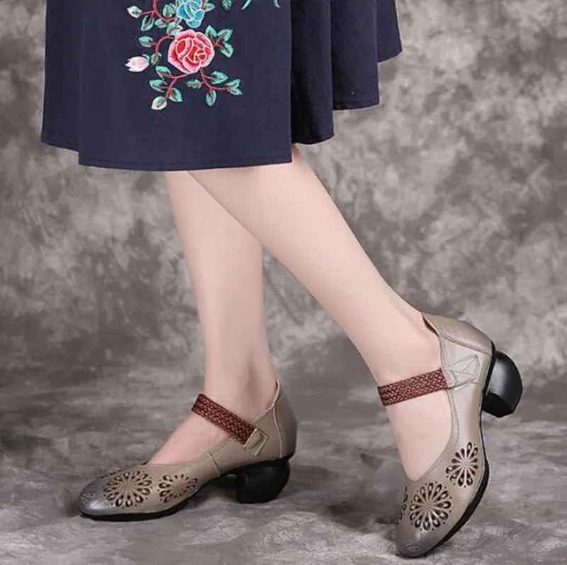 2019 г., новая летняя и осенняя высокая леди, модная обувь элегантные удобные туфли из натуральной кожи на высоком толстом каблуке