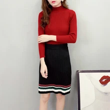 Женская эластичная Повседневная Полосатая юбка до колена с высокой талией, Корейская уличная плиссированная винтажная тонкая юбка A51