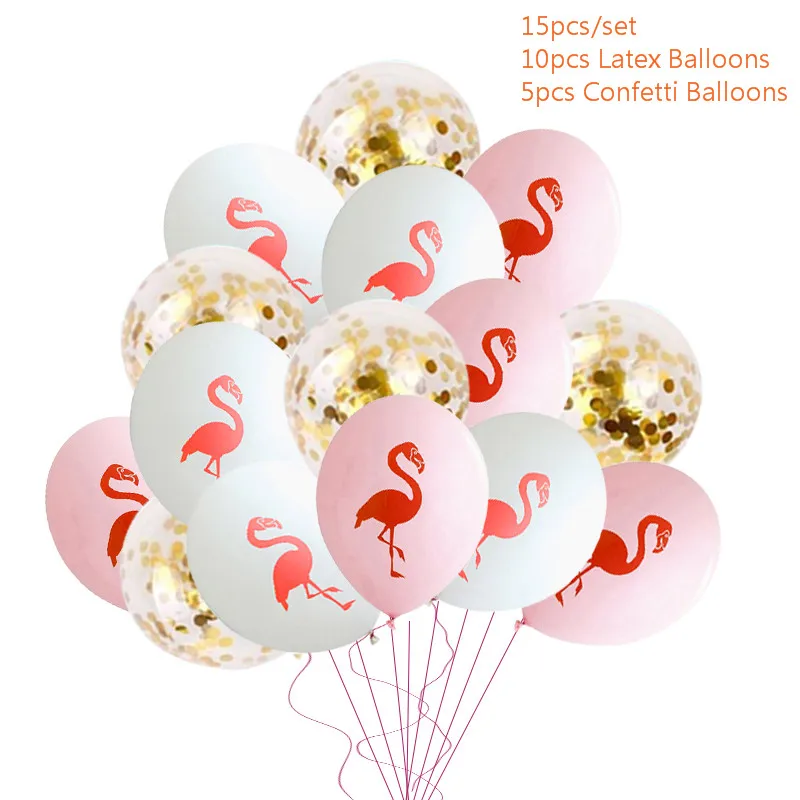 15pcs Latex balloon Гавайский участник Luau Розовый фламинго декоративная бумага для вечеринок Салфетка под тарелку кружку день рождения Лето Гавайские вечерние принадлежности - Цвет: 15pcs Latex balloon