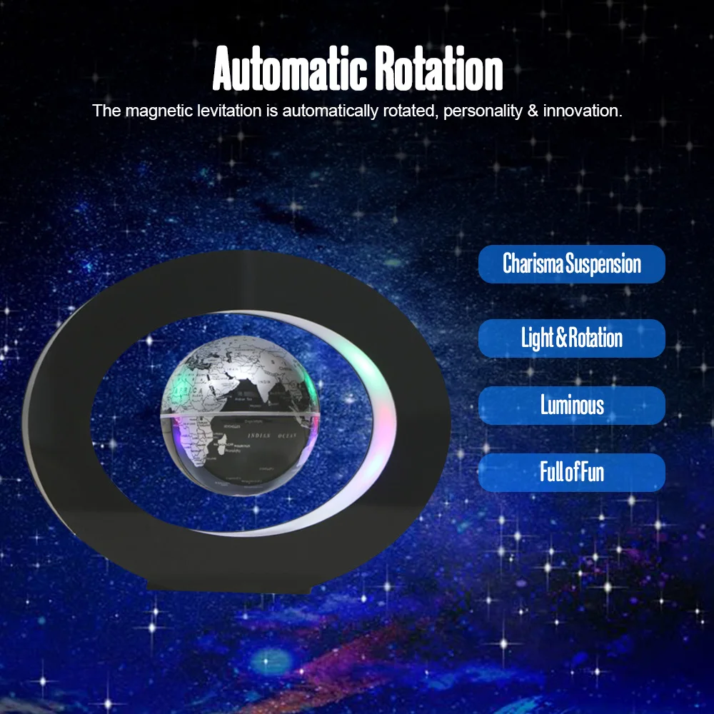 

Magnetic Levitation Floating Globe with Colored LED Lights Anti Gravity Magnetic Levitation Rotating World Map Home Decoration