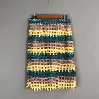 

2020 Autumn Designer OL elegant Skirt High quality plaid Hollow-out pencil skirts C168