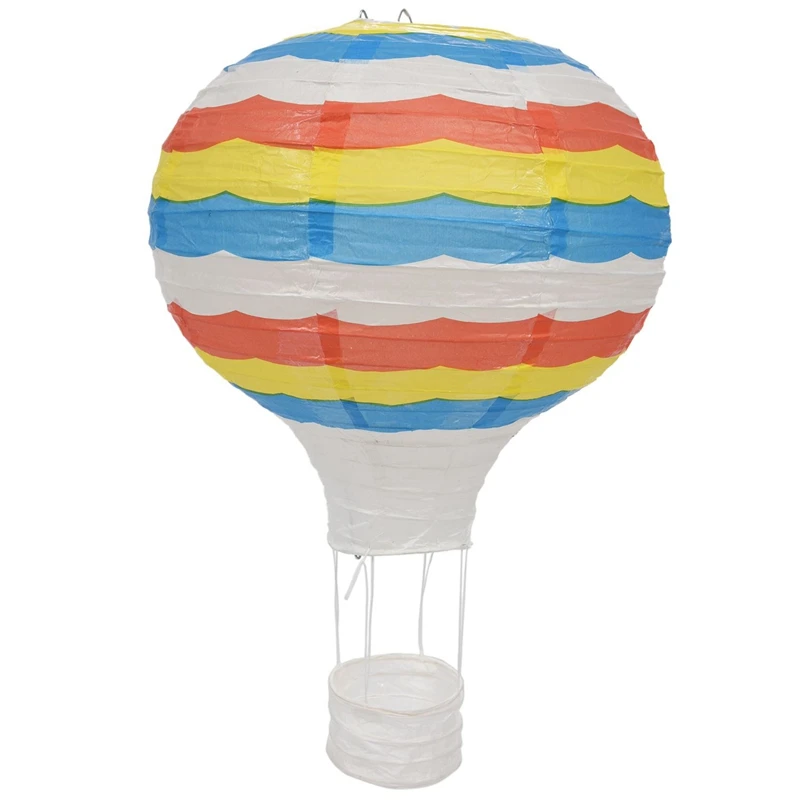 2 Pcs 12 Inch Hot Air Balloon Paper Lantern Lampshade Ceiling Light Wedding Party Decor, Colorful Stripes& Red Stripes