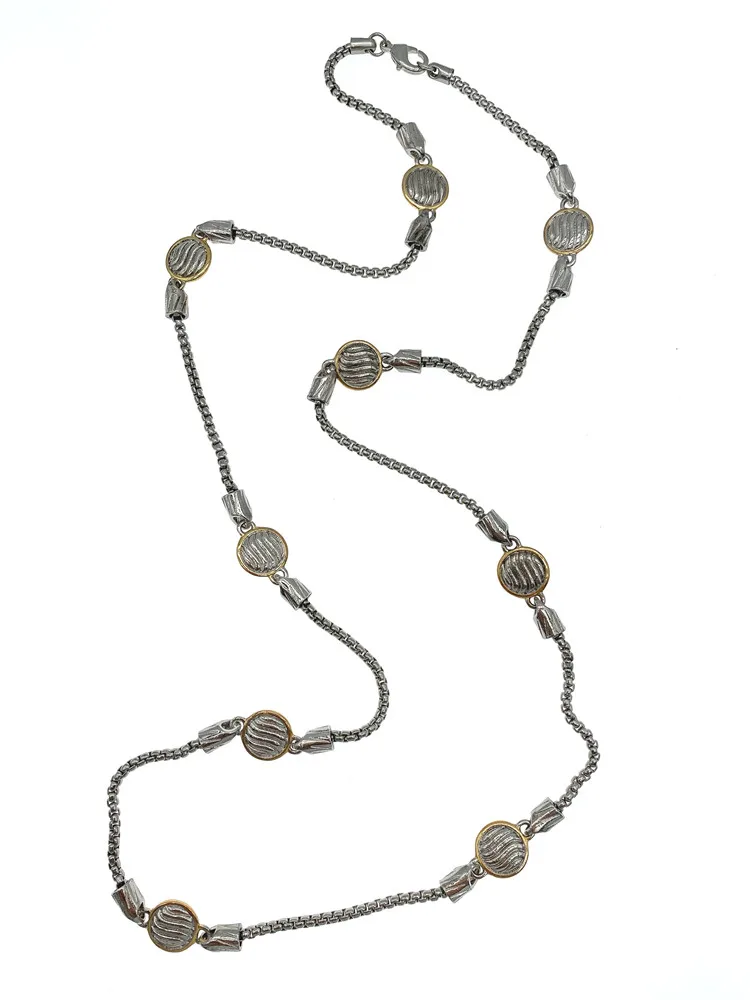 Hammered Gold Silver Plated Coin Metal Long Necklace With Box Chain Trendy For Women Girls Gift 35 Inch