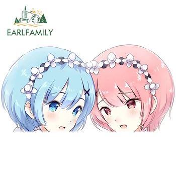 

EARLFAMILY 13cm x 6.5cm for Anime Re ZERO Rem Ram Personality Car Stickers Vinyl Waterproof Windshield Trunk Decal Decoration