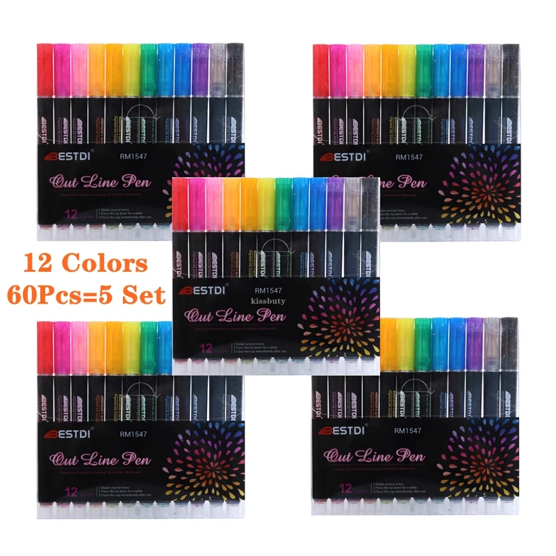 8 /12 Colors 40/120PCS/Set Double Line Outline Pen Metallic Color  Highlighter Magic Marker Pen for Art Painting Writing Supplies - AliExpress