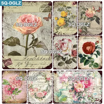 

[SQ-DGLZ] Butterfly Rose Metal Sign Vintage Metal Plaque Plates Decor For Pub Bar Home Wall Decor Tin Signs Flower Poster Custom