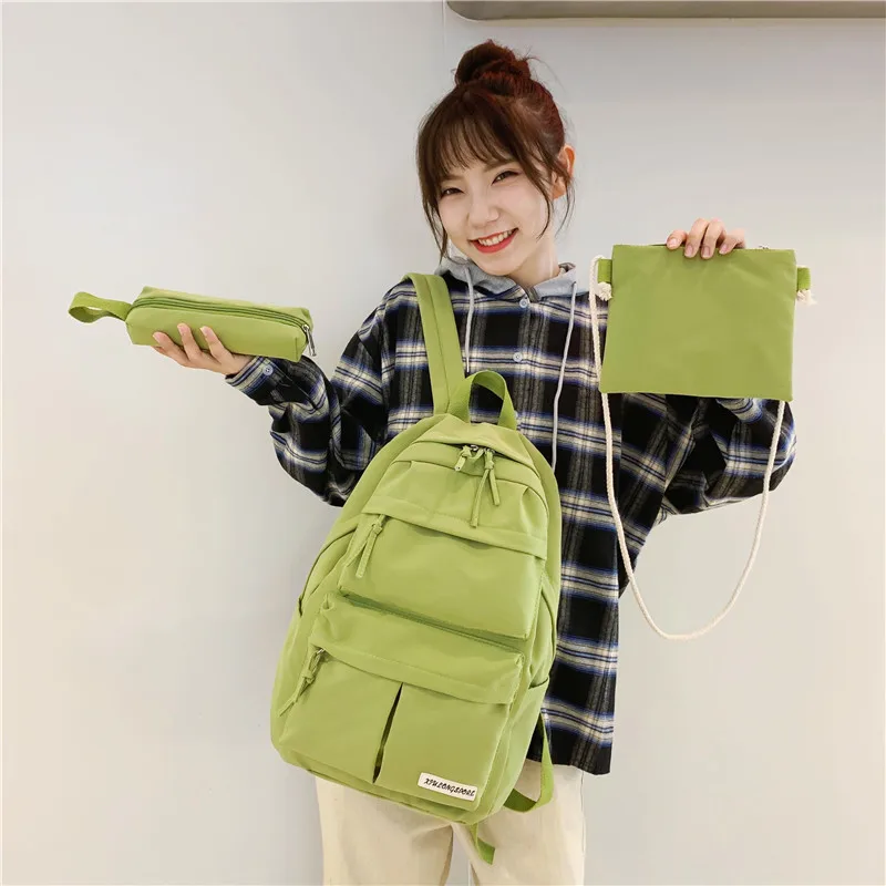 

2019 New Style Student Backpack Three-piece Set Korean-style Girl's Schoolbag for Elementary School Students Solid Color Junior