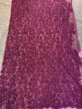 

New 2020 African Net Lace Fabric, High Quality Gold Line Elegant Nigerian Wedding Lace Fabrics 5 Yards Stones French Tulle lace