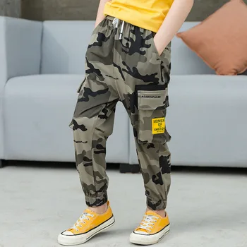 

Boy Pants Kids 2019 Autumn New Fashion Trousers Korean Camouflage Patchwork Beam Foot Cargo Pants for Boys Children Fall Clothes