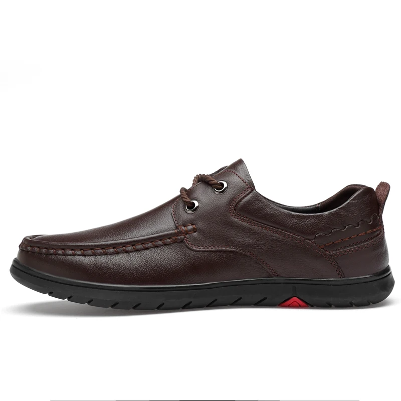 brown lace up new fashion men's shoes casual genuine leather male slip on loafers black brown lace up shoe man flat driving shoes for men - Цвет: brown lace up