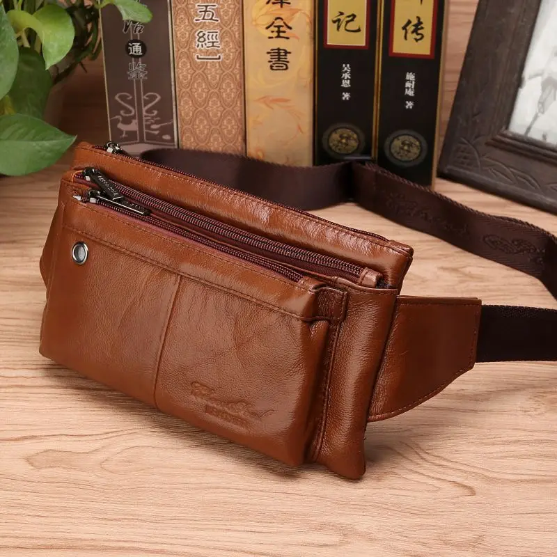 

High Quality Men Waist Pack Bag Belt Chest Bags Invisible Thin Pocket Casual Pouch Male Genuine Leather Hip Bum Fanny Pack