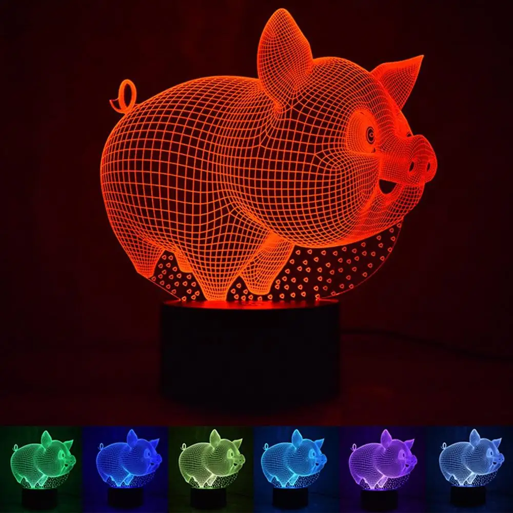 

Colorful 3D Night Light Pig Night Light Eye Care LED Light Bedside Night Lamp Home Decoration Birthday Gift