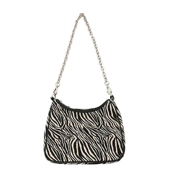 

Fashion Vintage Zebra Print Handbags Women Portable Chain Shoulder Underarm Bags Female Travel Simple Large Totes Bags New Hot