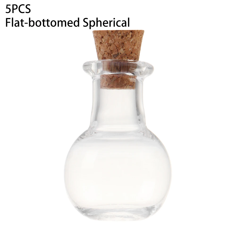 Flat-bottomed Spheri Горячие 5 шт Мини стеклянные бутылки с пробкой пустые банки для образцов бутылки желаний Свадебные украшения дома DIY Подвески пробки флакон для хранения - Цвет: Flat-bottomed Spheri