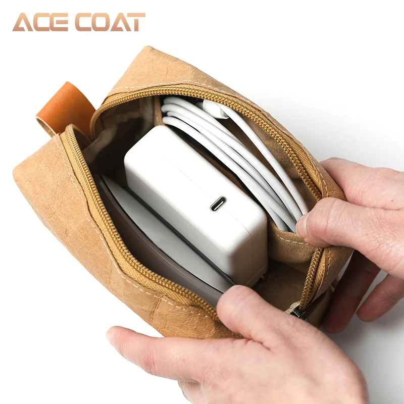 ACECOAT Моющийся крафт-чехол для мыши, сумка для беспроводной мыши, адаптер для ноутбука, зарядное устройство, USB кабель, мульти сумка для Macbook - Цвет: Khaki