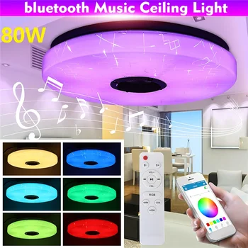 

LED Music Ceiling Light RGB 80W bluetooth Speaker Lamp Home Party Bedroom 85-265V Remote Dimmable APP Smart Colorful Lighting