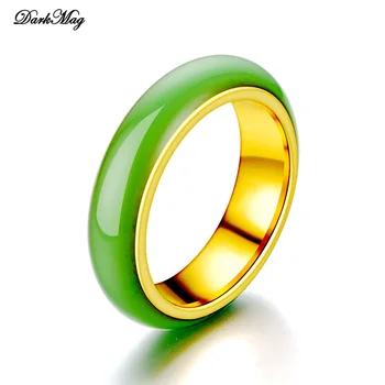 

DarkMag artificial Green Jade Ring Chinese Jadeite Amulet Fashion Charm Stainless Jewelry Hand Carved Crafts Gifts for Women Men