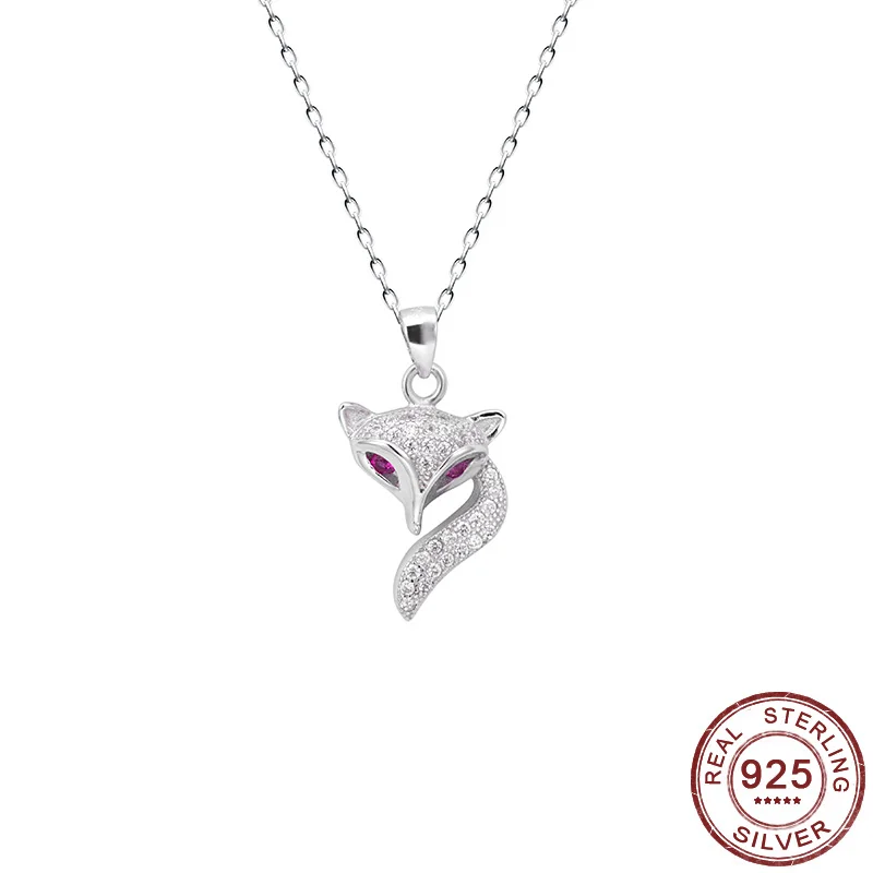 

Женское ожерелье с кулоном в виде лисы, из серебра 925 пробы с фиолетовыми кристаллами и фианитами