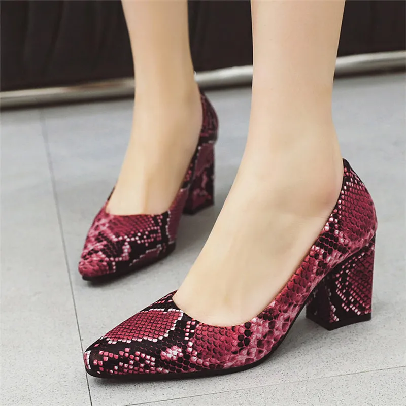 snake print block heels