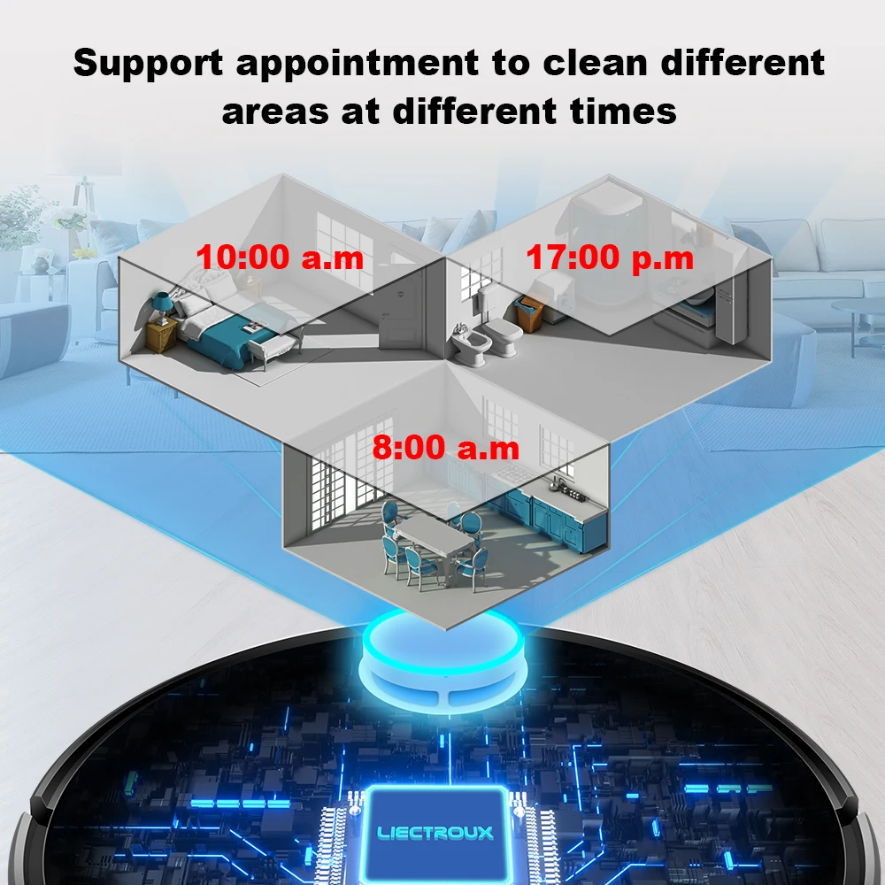 Liectroux ZK901 라이더 로봇 진공 청소기, 레이저 내비게이션 및 매핑, 6500Pa 흡입, 음성 및 WiFi 앱 제어, 이동 금지 구역, 선택적 방 청소, 중단 점 재개 가능한 청소, 습식 걸레질