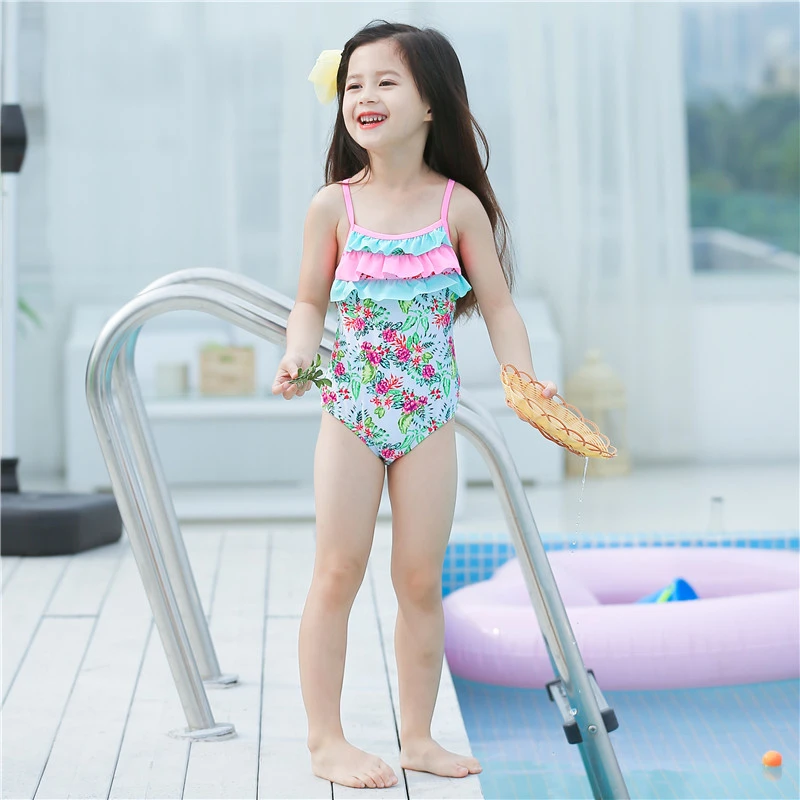 Цельный купальник для девочек от 2 до 8 лет детский на бретельках с мини цветочным