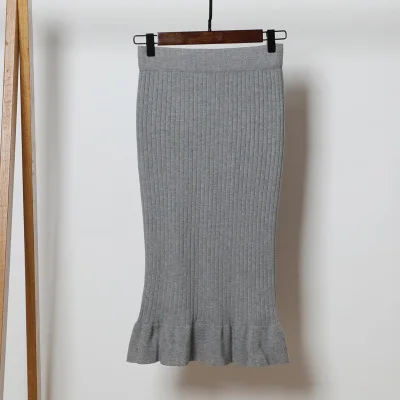 light gray Модные зимние женские Облегающие юбки с рюшами, женские юбки с завышенной талией, миди-пачка faldas - Цвет: light gray