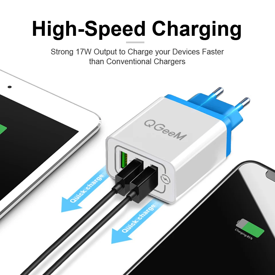 QGEEM 3 порта USB зарядное устройство для iPhone X Xiaomi EU US вилка QC 0 быстрое телефона