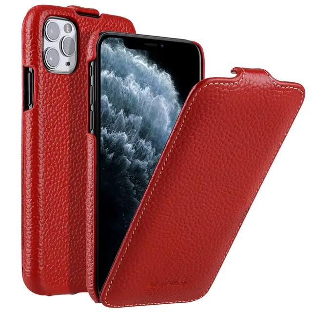 Case for iPhone 11 Pro X XS XR Max Luxury Genuine Leather Flip Cases Handmade Folio Leather Cover for iPhone 11 Red