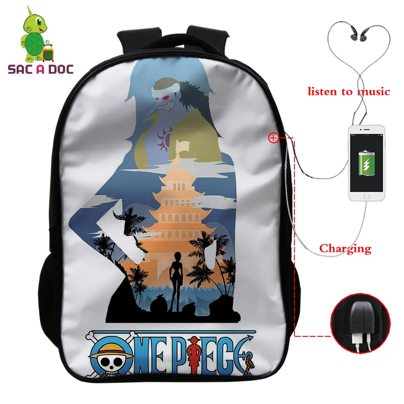 Mochila аниме один кусок рюкзаки многофункциональный USB зарядка латоп рюкзак школьные сумки для подростков девочек мальчиков путешествия рюкзак - Цвет: 17