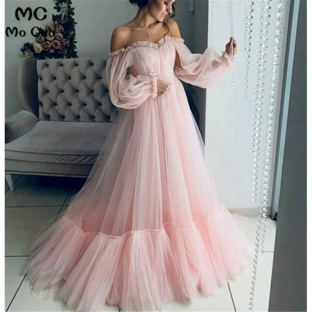 2019 Sky Blue Prom Dresses Sweetheart A Line Poet Long Sleeves Formal Evening Gowns Floor Length Plus Size vestidos de fiest (1)