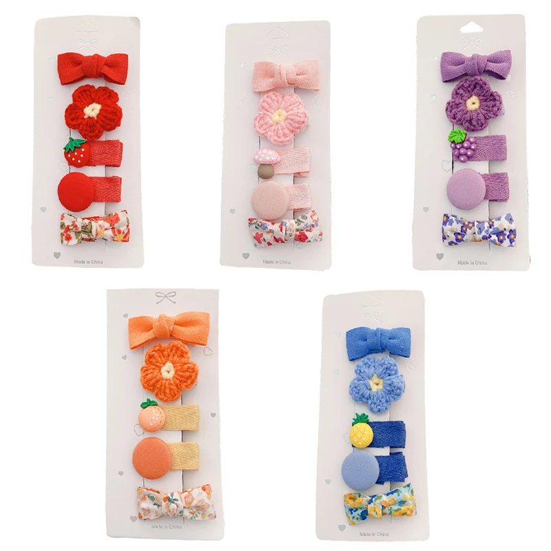 

5 шт./компл. Детские зажимы для волос с милым мультяшным цветочным орнаментом и бантом для девочек, набор аксессуаров