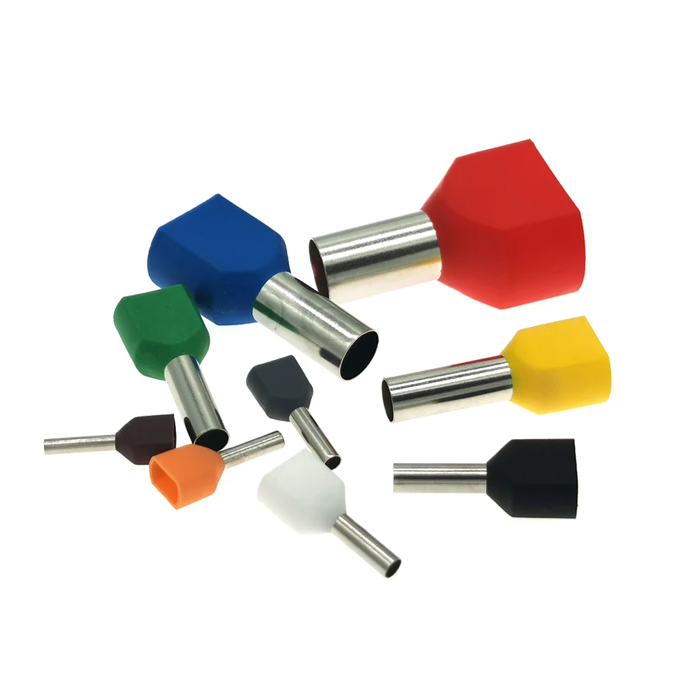 Wire Connectors Terminal Connector Electrical Connectors Plug Soldering Terminal 50 25 10Pcs Dual Wire Tube Insutated Cord End Crimp Terminals TE2508 TE16 14 Double Electrical Cable Copper Ferrules 14 6AWG