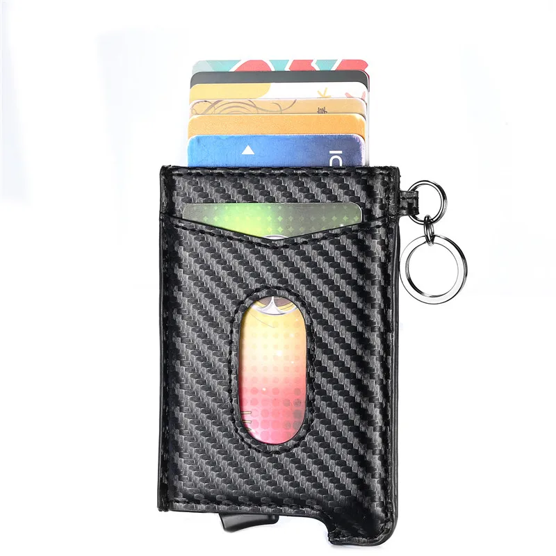 Carbon Black 618 Bisi Goro RFID Блокировка кредитный держатель для карт Anit-theft кошелек карта для мужчин и женщин автоматический всплывающий Чехол для карт кожаный держатель для ID - Цвет: Carbon Black 618