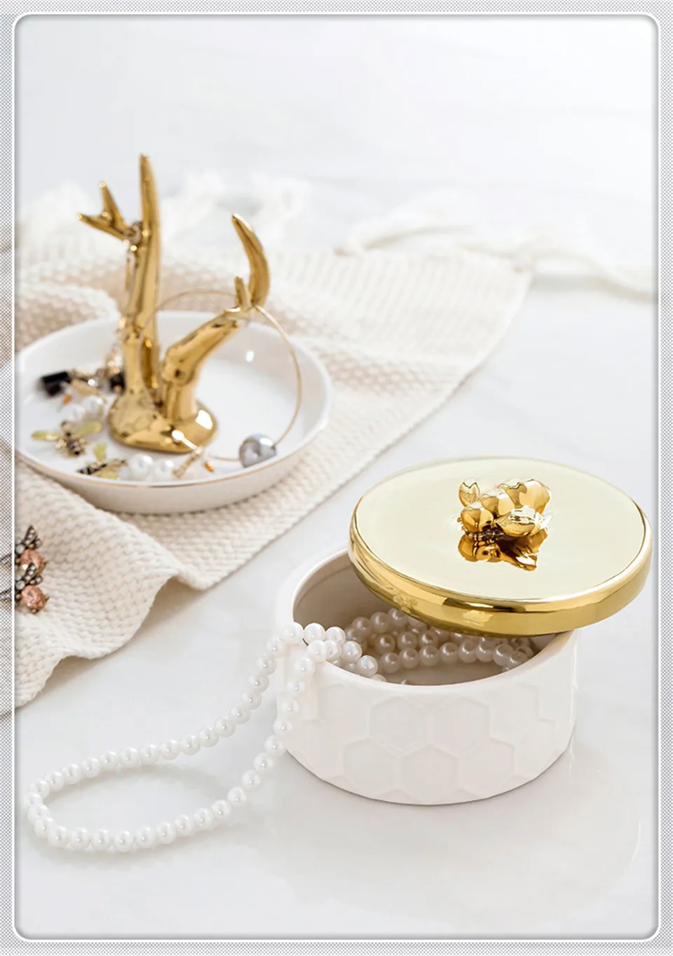 MSJO органайзер для хранения бижутерии коробка для женщин керамический 3D пчелы Золотой пылезащитный чехол домашний деко Настольный брелок коробка для хранения