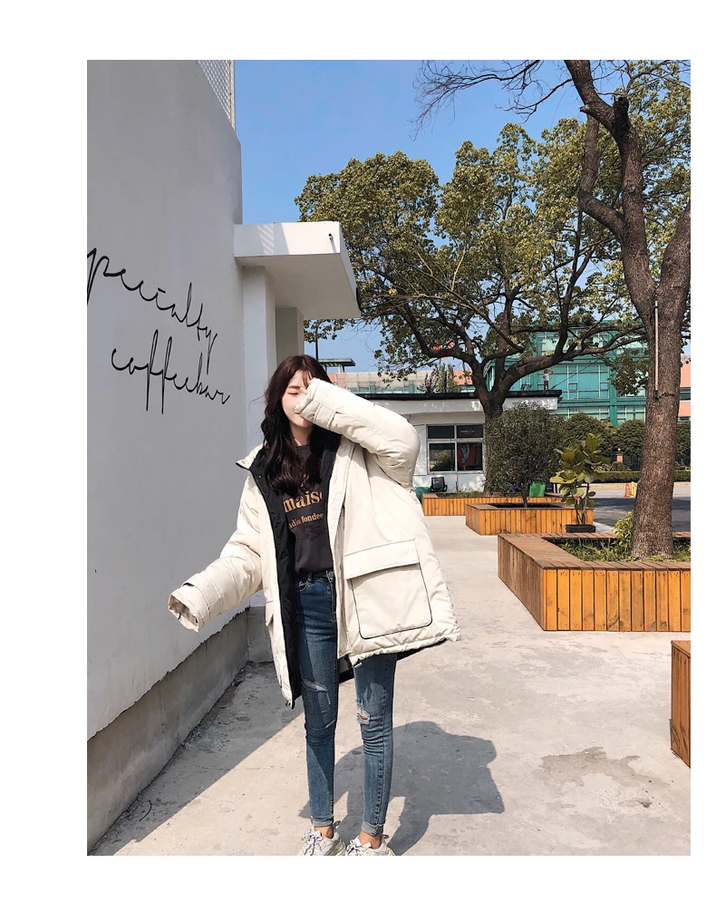 Women Winter Jackets Coat Thick Warm Hooded Jacket Casual Solid Outwear Cotton-padded Loose Short Oversize Tide Female