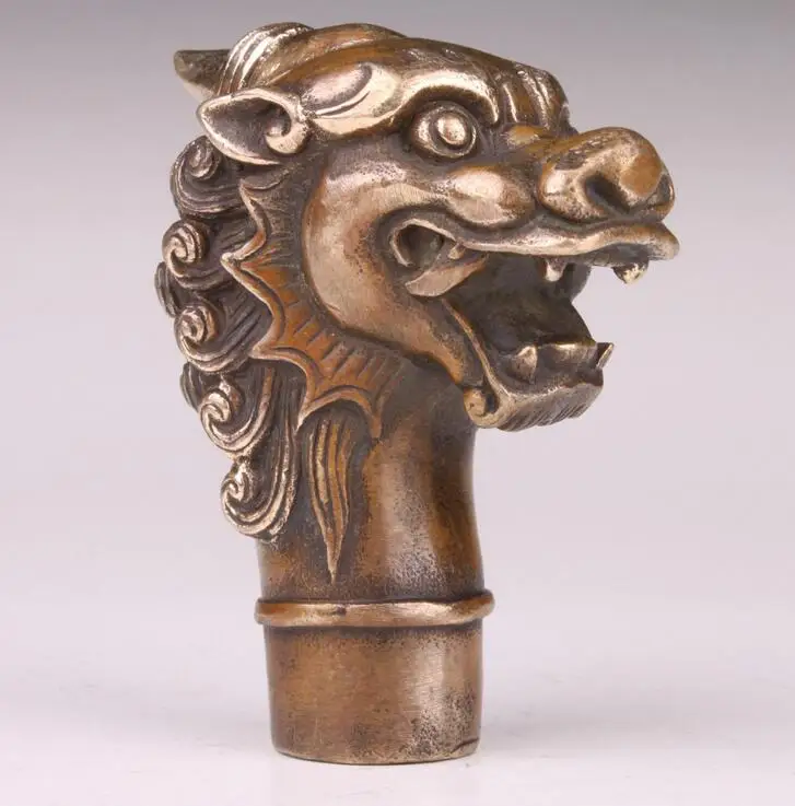 BRONZE STATUE CHINESE ZODIAC LOVELY HORSE CANE WALKING STICK HEAD OLD | Дом и сад