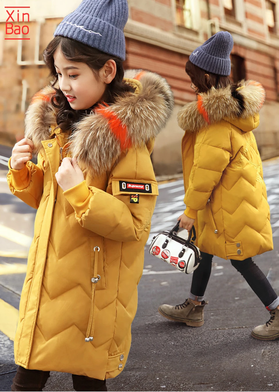 XINBAO Girls winter jacket Children Clothing Warm Hooded Thick Cotton-Padded Long Outerwear Boy Coat baby snowsuit Jackets