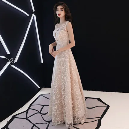 

Bridesmaid Dress 2018 New Style Autumn & Winter Champagne Color Elegant Long Debutante Slimming Banquet Engagement Evening Dress