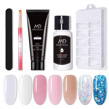 

MAD DOLL UV Gel Set Double Brush Nail Tool Fake Tips Jelly Liquid Slip Solution Acrylic Nail Extension Gel