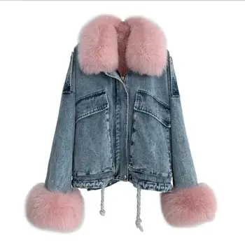 

Deconstructable Fengguilai Rabbit Fur Inner Wearing Fox Fur Collar Cowboy Parka Women's Short Fur Coat Winter New Style Fashion