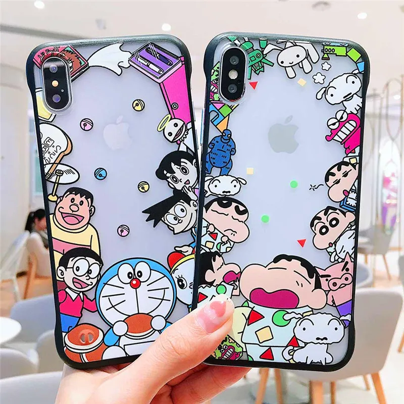 

Crayon Shin-chan doraemon Frameless Case for iPhone X Case Transparent Coque for iPhone 7 8 plus X XR Xs MAX Case pc+tpu case