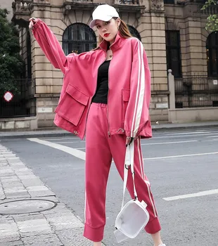 

2019 winter new European and American fashion loose large pieces versatile simple printing set