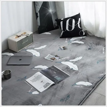 

Modern Simple Carept Rectangular Feather Printing Rug Gray Coral Velvet Bedroom Carpet Non-slip Absorbent Living Room Floor Mat