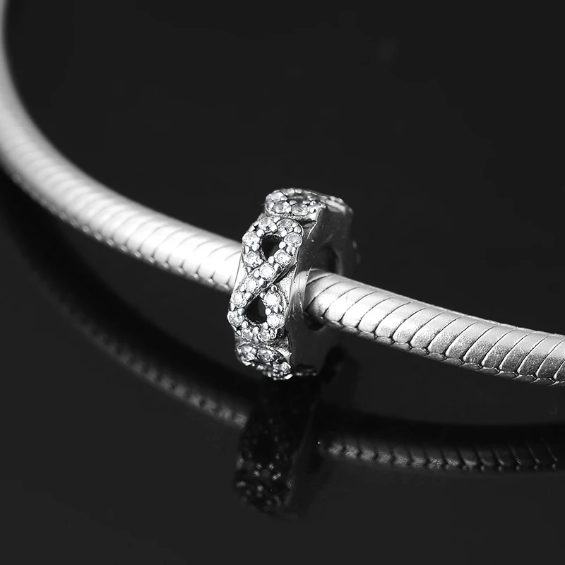 925 пробы серебряные бусины с фианитами шармы символ бесконечности DIY Цифровая живопись подарок для Для женщин подходят браслет подвес Пандора Изготовление ювелирных изделий из драгоценных камней