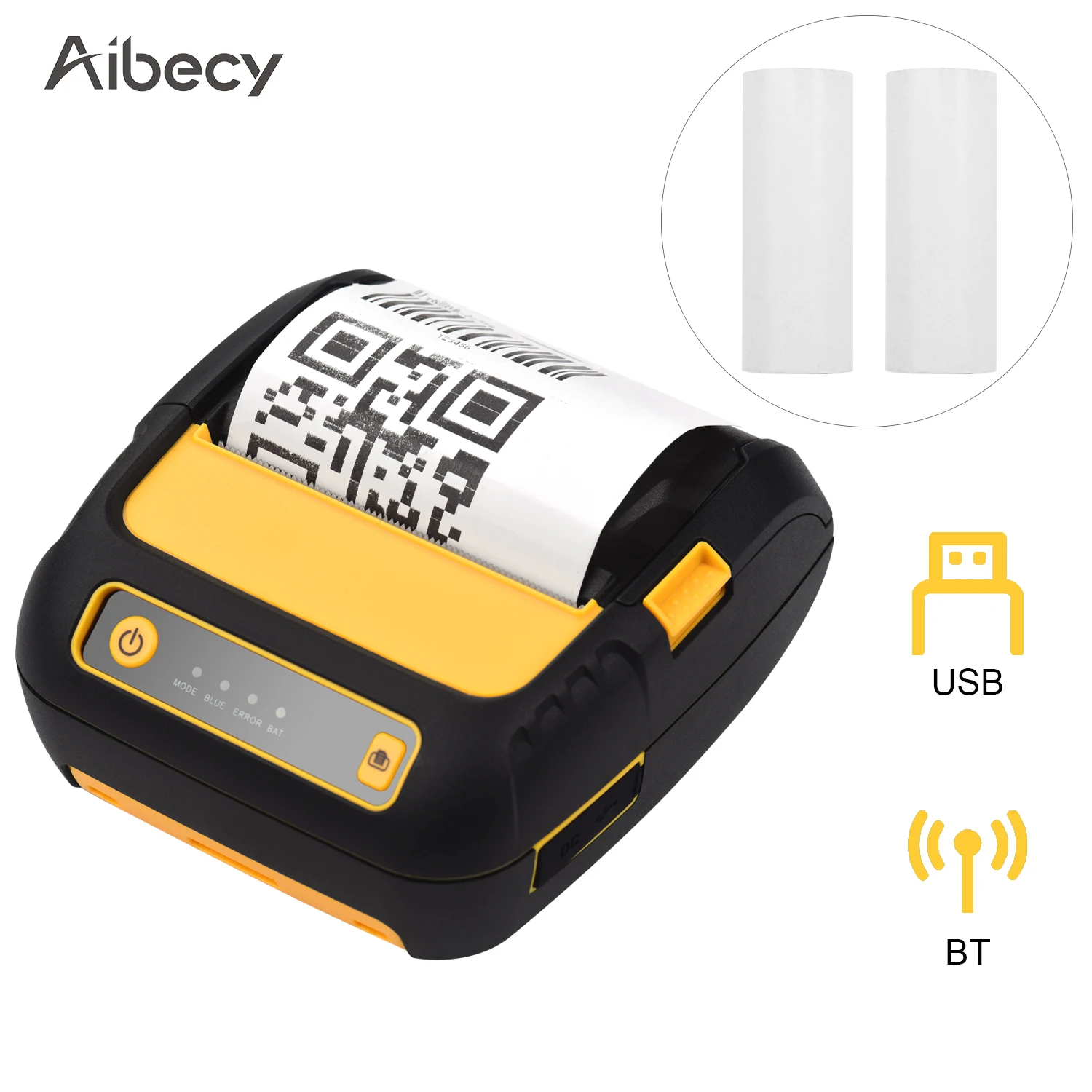 Aibecy портативный 80 мм Термопринтер портативный принтер штрих-кодов USB BT соединение беспроводной с 2 рулонов бумаги внутри