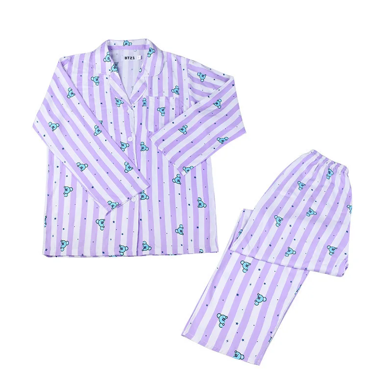 Новая модная женская рубашка с длинными рукавами и штаны, Женский комплект из двух предметов, комплект из 2 предметов, мультяшная версия, Kawaii Same Harajuku, пижамный комплект