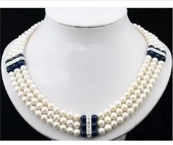

Fashion jewelry Free Shipping 3 ROW new 7-8mm natural Akoya white black Pearl Necklace 17'-19'' yellow GOL